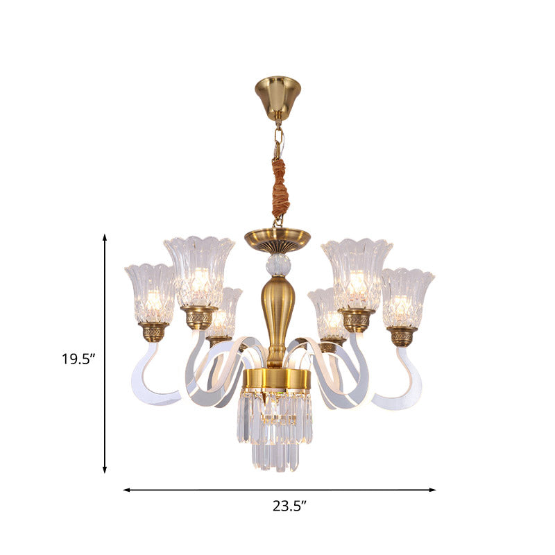 Clear Crystal Flower Ceiling Lamp Contemporary 6-Head Dining Room Chandelier with Acrylic Arm Clearhalo 'Ceiling Lights' 'Chandeliers' 'Clear' 'Industrial' 'Modern Chandeliers' 'Modern' 'Tiffany' 'Traditional Chandeliers' Lighting' 886041