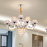 12 Heads Chandelier Lamp Minimalism Living Room Pendant with Conical Crystal Shade in Chrome Clearhalo 'Ceiling Lights' 'Chandeliers' 'Modern Chandeliers' 'Modern' Lighting' 886047