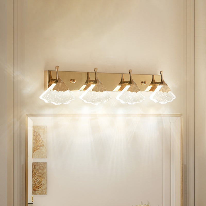 Bubble Crystal Gold Vanity Light Ginkgo 4 Bulbs Modernist Wall Mount Lamp for Bathroom Gold Clearhalo 'Modern wall lights' 'Modern' 'Vanity Lights' 'Wall Lights' Lighting' 886166