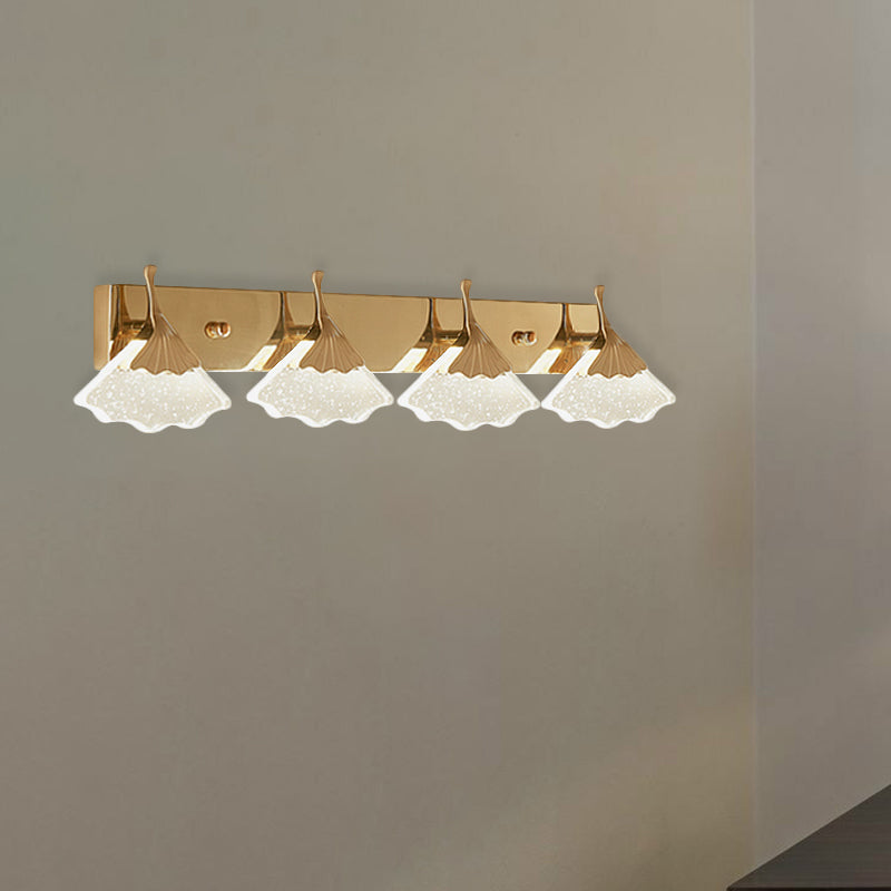 Bubble Crystal Gold Vanity Light Ginkgo 4 Bulbs Modernist Wall Mount Lamp for Bathroom Clearhalo 'Modern wall lights' 'Modern' 'Vanity Lights' 'Wall Lights' Lighting' 886167