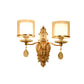 Mid-Century Cylinder Sconce Light 2 Heads Clear and Frosted Glass Wall Lamp in Gold with Crystal Drop Clearhalo 'Wall Lamps & Sconces' 'Wall Lights' Lighting' 886171
