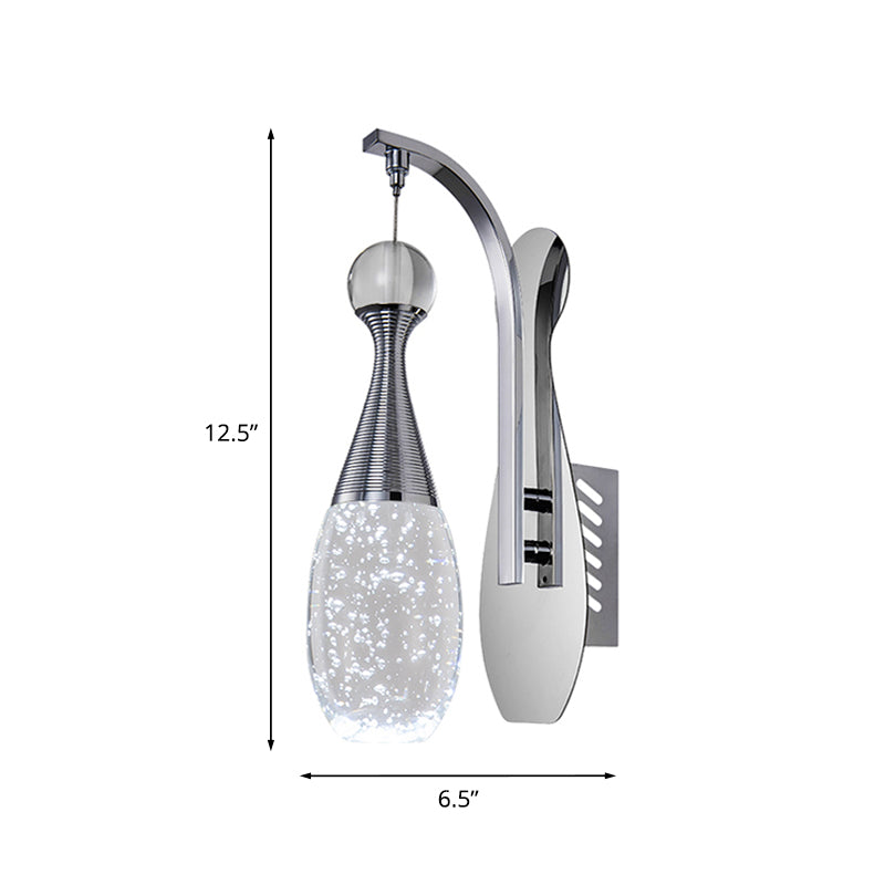 Chrome LED Wall Sconce Light Minimalism Seeded Crystal Teardrop Wall Lighting Fixture Clearhalo 'Cast Iron' 'Glass' 'Industrial' 'Modern wall lights' 'Modern' 'Tiffany' 'Traditional wall lights' 'Wall Lamps & Sconces' 'Wall Lights' Lighting' 886205