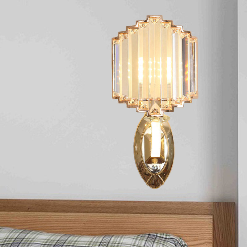 Crystal Block Gold Wall Light Shield 1 Bulb Minimalist Wall Mounted Lighting for Bedroom Gold Clearhalo 'Cast Iron' 'Glass' 'Industrial' 'Modern wall lights' 'Modern' 'Tiffany' 'Traditional wall lights' 'Wall Lamps & Sconces' 'Wall Lights' Lighting' 886210