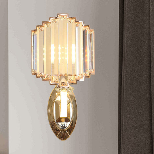 Crystal Block Gold Wall Light Shield 1 Bulb Minimalist Wall Mounted Lighting for Bedroom Clearhalo 'Cast Iron' 'Glass' 'Industrial' 'Modern wall lights' 'Modern' 'Tiffany' 'Traditional wall lights' 'Wall Lamps & Sconces' 'Wall Lights' Lighting' 886211