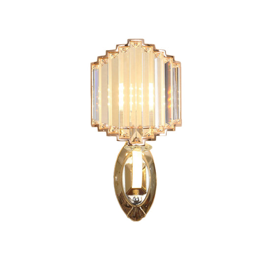 Crystal Block Gold Wall Light Shield 1 Bulb Minimalist Wall Mounted Lighting for Bedroom Clearhalo 'Cast Iron' 'Glass' 'Industrial' 'Modern wall lights' 'Modern' 'Tiffany' 'Traditional wall lights' 'Wall Lamps & Sconces' 'Wall Lights' Lighting' 886212