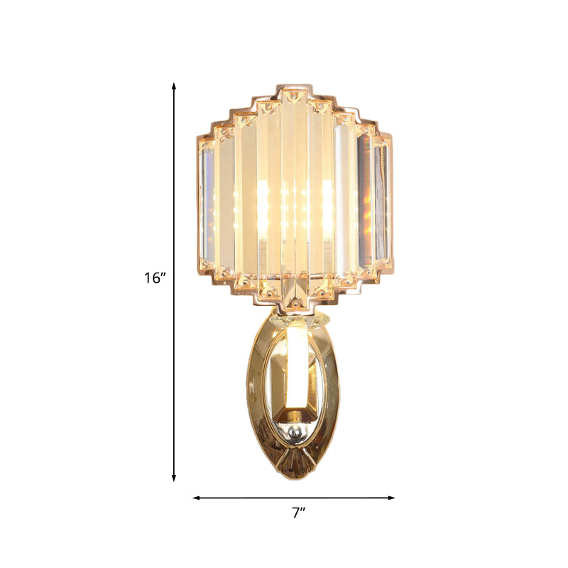 Crystal Block Gold Wall Light Shield 1 Bulb Minimalist Wall Mounted Lighting for Bedroom Clearhalo 'Cast Iron' 'Glass' 'Industrial' 'Modern wall lights' 'Modern' 'Tiffany' 'Traditional wall lights' 'Wall Lamps & Sconces' 'Wall Lights' Lighting' 886213