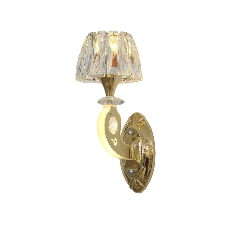 1-Bulb Wall Sconce Lighting Simple Conical Clear Crystal Block Wall Mount Light Fixture in Gold Clearhalo 'Cast Iron' 'Glass' 'Industrial' 'Modern wall lights' 'Modern' 'Tiffany' 'Traditional wall lights' 'Wall Lamps & Sconces' 'Wall Lights' Lighting' 886220