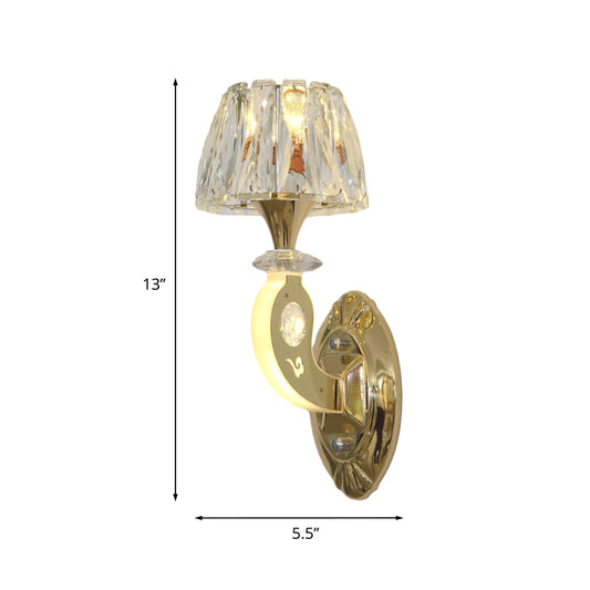1-Bulb Wall Sconce Lighting Simple Conical Clear Crystal Block Wall Mount Light Fixture in Gold Clearhalo 'Cast Iron' 'Glass' 'Industrial' 'Modern wall lights' 'Modern' 'Tiffany' 'Traditional wall lights' 'Wall Lamps & Sconces' 'Wall Lights' Lighting' 886221
