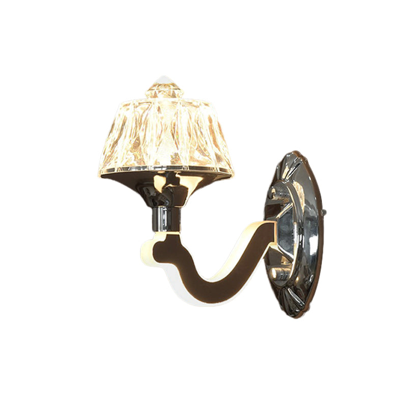 Cone Crystal Block Wall Sconce Simple 1-Light Living Room Wall Lighting Fixture in Chrome Clearhalo 'Cast Iron' 'Glass' 'Industrial' 'Modern wall lights' 'Modern' 'Tiffany' 'Traditional wall lights' 'Wall Lamps & Sconces' 'Wall Lights' Lighting' 886224