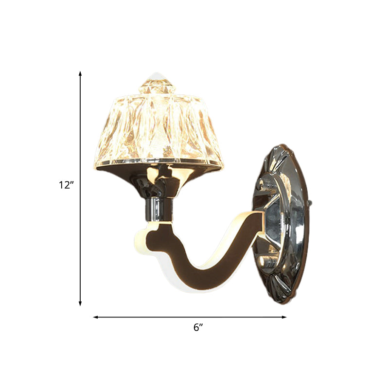 Cone Crystal Block Wall Sconce Simple 1-Light Living Room Wall Lighting Fixture in Chrome Clearhalo 'Cast Iron' 'Glass' 'Industrial' 'Modern wall lights' 'Modern' 'Tiffany' 'Traditional wall lights' 'Wall Lamps & Sconces' 'Wall Lights' Lighting' 886225