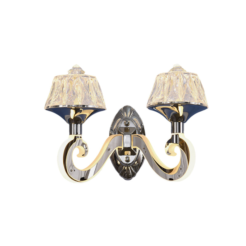 Clear Crystal Chrome Wall Lamp Tapered 1/2-Bulb Modern Wall Light Fixture with Luminous Arm Clearhalo 'Cast Iron' 'Glass' 'Industrial' 'Modern wall lights' 'Modern' 'Tiffany' 'Traditional wall lights' 'Wall Lamps & Sconces' 'Wall Lights' Lighting' 886237