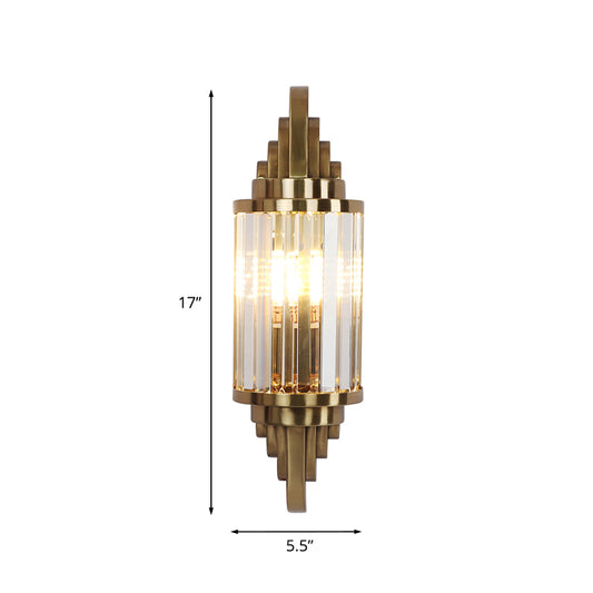 1 Head Cylinder Sconce Light Contemporary Brass Crystal Wall Mount Lamp for Living Room Clearhalo 'Cast Iron' 'Glass' 'Industrial' 'Modern wall lights' 'Modern' 'Tiffany' 'Traditional wall lights' 'Wall Lamps & Sconces' 'Wall Lights' Lighting' 886246