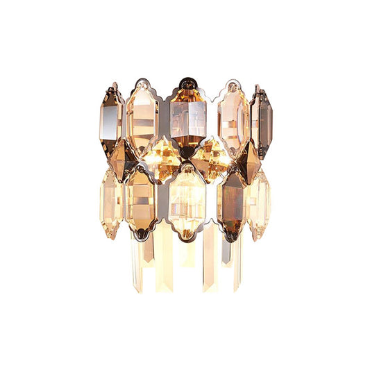 2-Tier Clear Crystal Sconce Lamp Minimalism 2 Heads Living Room Wall Lighting Fixture Clearhalo 'Modern wall lights' 'Modern' 'Wall Lamps & Sconces' 'Wall Lights' Lighting' 886248