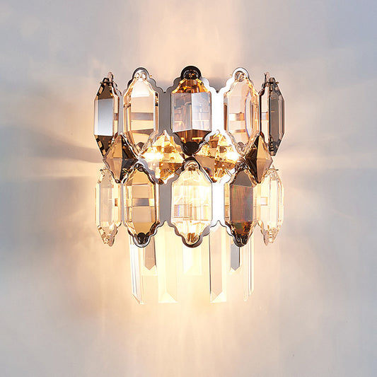 2-Tier Clear Crystal Sconce Lamp Minimalism 2 Heads Living Room Wall Lighting Fixture Clearhalo 'Modern wall lights' 'Modern' 'Wall Lamps & Sconces' 'Wall Lights' Lighting' 886249