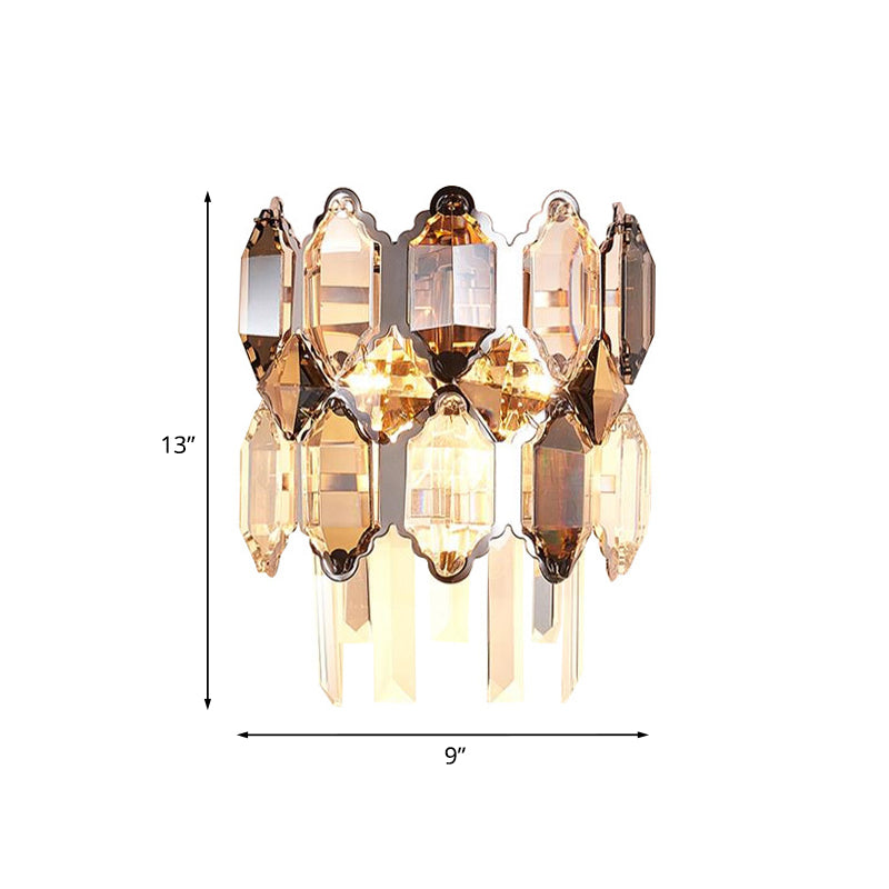 2-Tier Clear Crystal Sconce Lamp Minimalism 2 Heads Living Room Wall Lighting Fixture Clearhalo 'Modern wall lights' 'Modern' 'Wall Lamps & Sconces' 'Wall Lights' Lighting' 886250