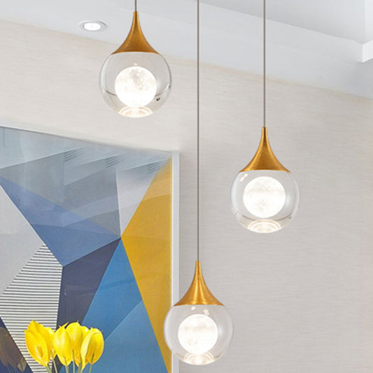 Minimalism Sphere Hanging Pendant Clear Crystal LED Suspension Light in Gold for Bedroom Clearhalo 'Ceiling Lights' 'Modern Pendants' 'Modern' 'Pendant Lights' 'Pendants' Lighting' 886259