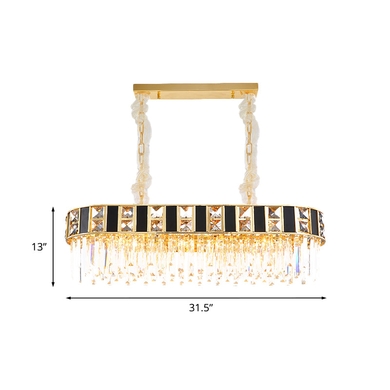 K9 Crystal Oval Island Light Modern 12 Heads Dining Room Ceiling Pendant in Black and Gold Clearhalo 'Ceiling Lights' 'Island Lights' Lighting' 886274