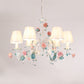 Korean Flower Candle Hanging Chandelier 3/6-Light Fabric Pendant Lamp with Swoop Arm in White Clearhalo 'Ceiling Lights' 'Chandeliers' Lighting' options 886282
