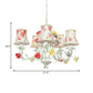 5 Heads Floral Print Fabric Chandelier Countryside White-Red Flared Living Room Hanging Pendant Light Clearhalo 'Ceiling Lights' 'Chandeliers' Lighting' options 886287