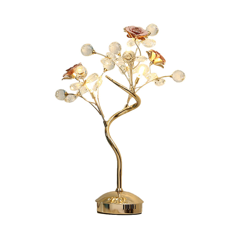 White/Pink Floret Table Lighting Pastoral Style Crystal 3 Heads Lounge Night Lamp with Ceramic Accent Clearhalo 'Lamps' 'Table Lamps' Lighting' 886290