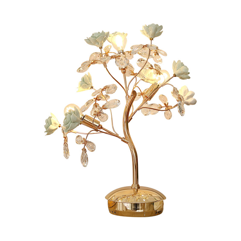Ceramic Green Nightstand Light Spring Blossom 3 Lights American Garden Table Lamp Clearhalo 'Lamps' 'Table Lamps' Lighting' 886298