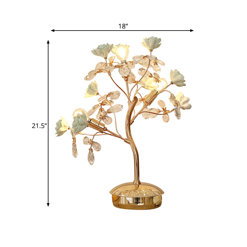 Ceramic Green Nightstand Light Spring Blossom 3 Lights American Garden Table Lamp Clearhalo 'Lamps' 'Table Lamps' Lighting' 886299