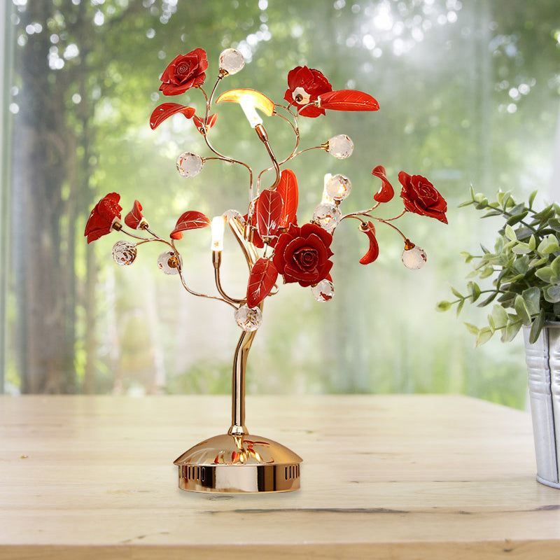3-Bulb Flower Tree Night Lamp Korean Garden White/Red/Green Ceramic Table Light with Gold Stem Clearhalo 'Lamps' 'Table Lamps' Lighting' 886305