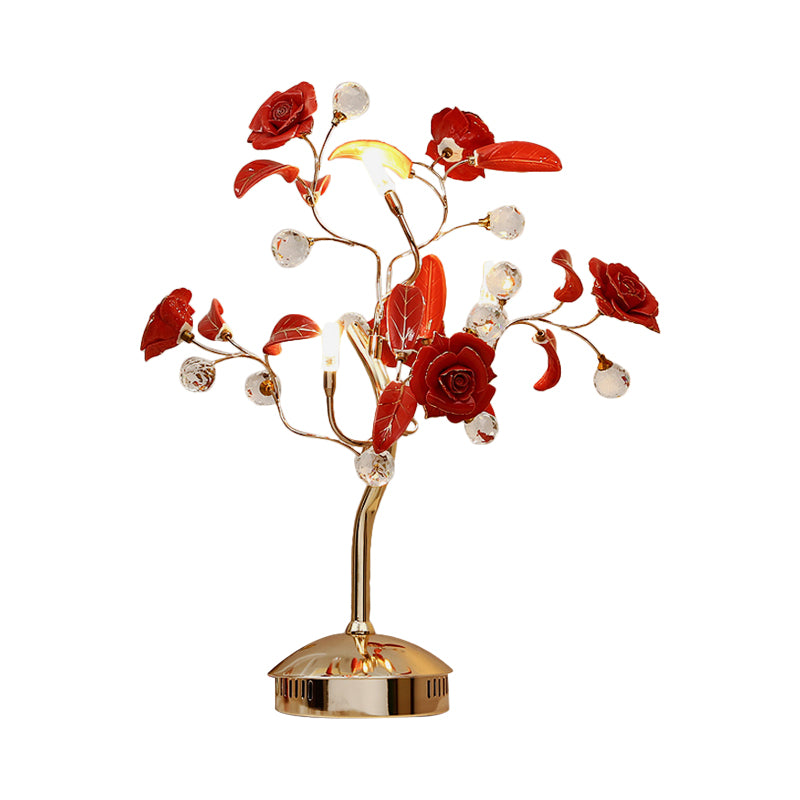 3-Bulb Flower Tree Night Lamp Korean Garden White/Red/Green Ceramic Table Light with Gold Stem Clearhalo 'Lamps' 'Table Lamps' Lighting' 886307