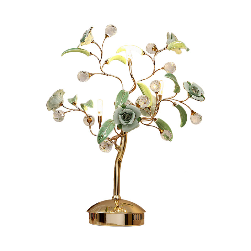 3-Bulb Flower Tree Night Lamp Korean Garden White/Red/Green Ceramic Table Light with Gold Stem Clearhalo 'Lamps' 'Table Lamps' Lighting' 886311