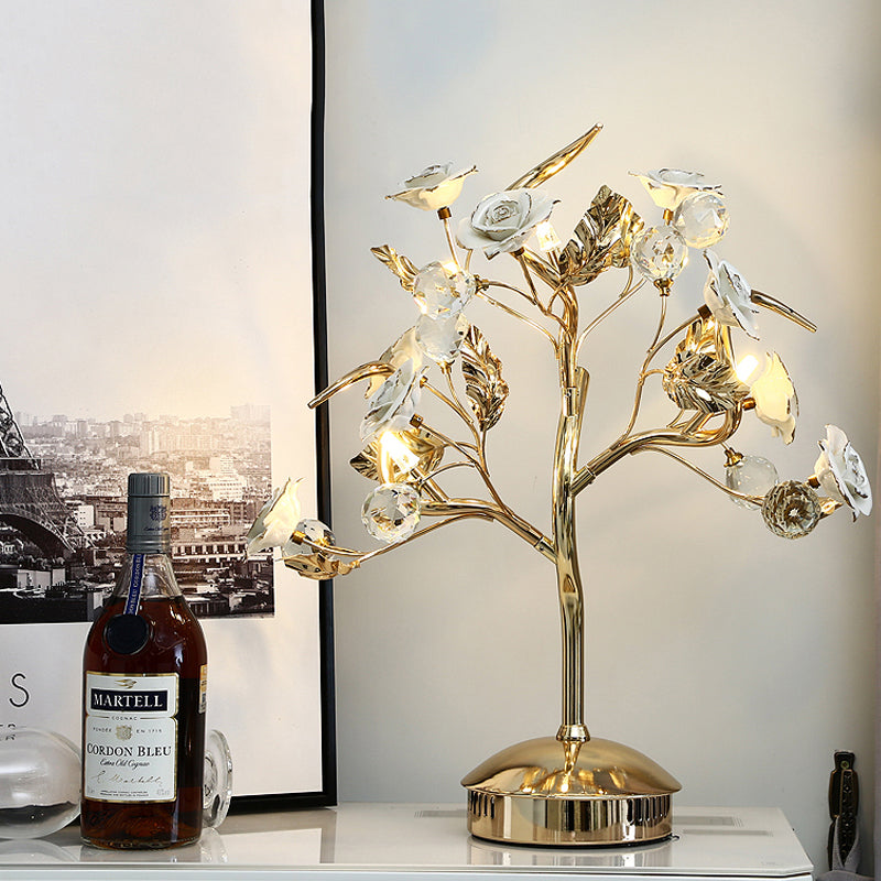 Ceramic Flowering Tree Table Lamp Romantic Pastoral 3-Head Dining Room Nightstand Light in Green/White/Red White Clearhalo 'Lamps' 'Table Lamps' Lighting' 886312