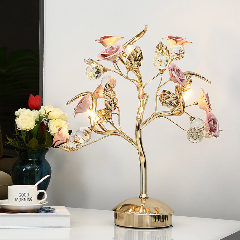 Ceramic Flowering Tree Table Lamp Romantic Pastoral 3-Head Dining Room Nightstand Light in Green/White/Red Pink Clearhalo 'Lamps' 'Table Lamps' Lighting' 886316