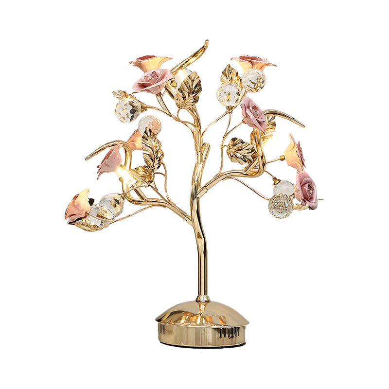 Ceramic Flowering Tree Table Lamp Romantic Pastoral 3-Head Dining Room Nightstand Light in Green/White/Red Clearhalo 'Lamps' 'Table Lamps' Lighting' 886319