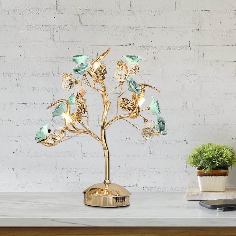 Ceramic Flowering Tree Table Lamp Romantic Pastoral 3-Head Dining Room Nightstand Light in Green/White/Red Clearhalo 'Lamps' 'Table Lamps' Lighting' 886322