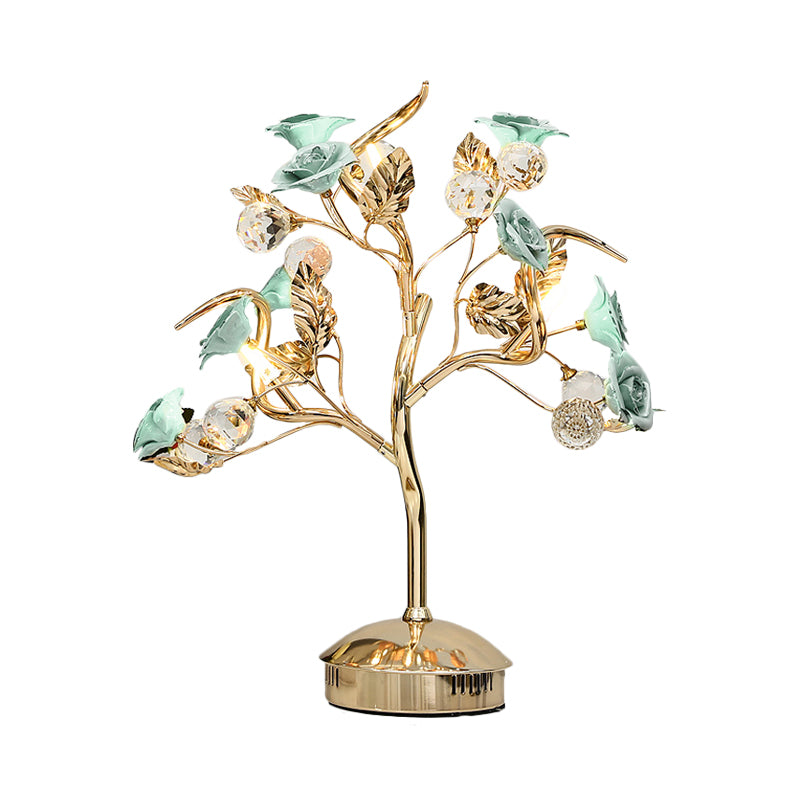 Ceramic Flowering Tree Table Lamp Romantic Pastoral 3-Head Dining Room Nightstand Light in Green/White/Red Clearhalo 'Lamps' 'Table Lamps' Lighting' 886323