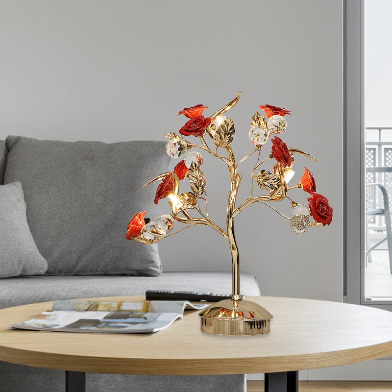 Ceramic Flowering Tree Table Lamp Romantic Pastoral 3-Head Dining Room Nightstand Light in Green/White/Red Clearhalo 'Lamps' 'Table Lamps' Lighting' 886326