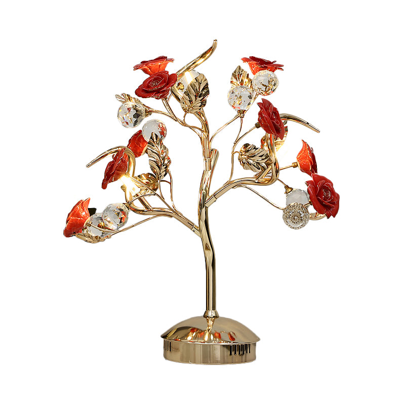 Ceramic Flowering Tree Table Lamp Romantic Pastoral 3-Head Dining Room Nightstand Light in Green/White/Red Clearhalo 'Lamps' 'Table Lamps' Lighting' 886327