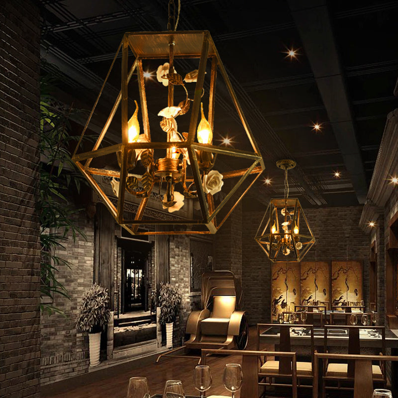 Diamond Cage Wine Bar Chandelier Rustic Metal 3-Light Black Suspension Pendant Light Black Clearhalo 'Ceiling Lights' 'Chandeliers' Lighting' options 886367_80a9a354-e4f7-4fe3-b4ca-78efaf29a76b