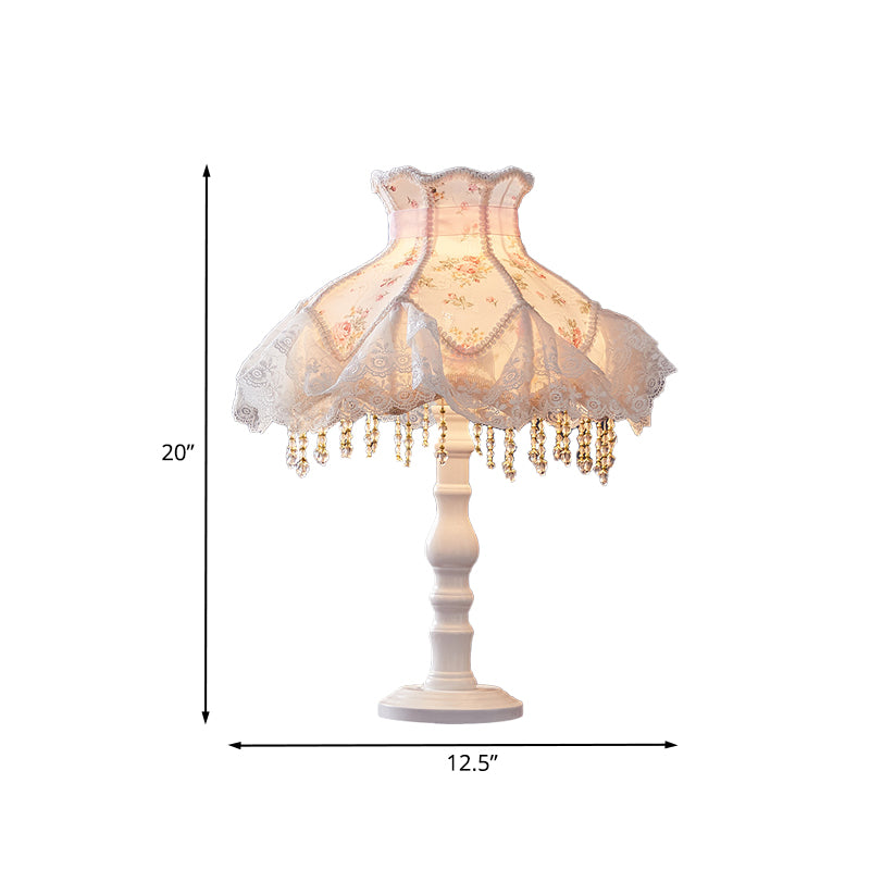 Flower/Lace Fabric Nightstand Light European 1-Head White Night Table Lighting with Draping for Living Room Clearhalo 'Lamps' 'Table Lamps' Lighting' 886378