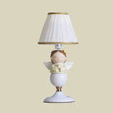 Resin Angel Night Table Light Cartoon 1 Bulb White Nightstand Lamp with Bucket Fabric Shade Clearhalo 'Lamps' 'Table Lamps' Lighting' 886386