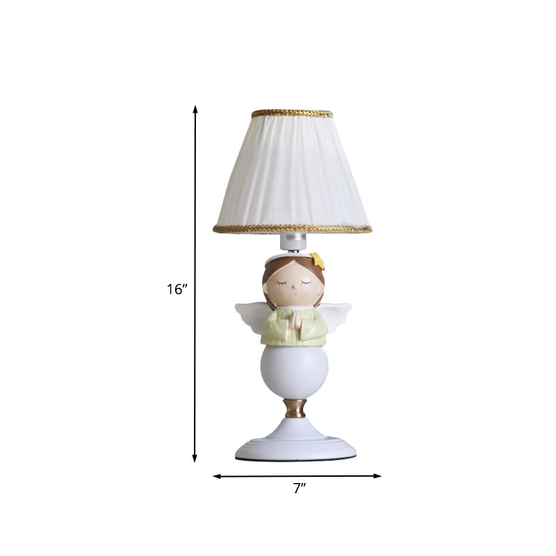 Resin Angel Night Table Light Cartoon 1 Bulb White Nightstand Lamp with Bucket Fabric Shade Clearhalo 'Lamps' 'Table Lamps' Lighting' 886387