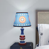 Cartoon Cone Nightstand Lamp Fabric 1-Bulb Boys Bedroom Night Light with Star/Car Pattern in Blue/Yellow Blue Clearhalo 'Lamps' 'Table Lamps' Lighting' 886388