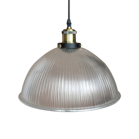 1 Light Hanging Ceiling Light with Dome Prismatic Glass Industrial Living Room Pendant Lighting Clear Clearhalo 'Ceiling Lights' 'Close To Ceiling Lights' 'Glass shade' 'Glass' 'Industrial Pendants' 'Industrial' 'Middle Century Pendants' 'Pendant Lights' 'Pendants' 'Tiffany' Lighting' 88638