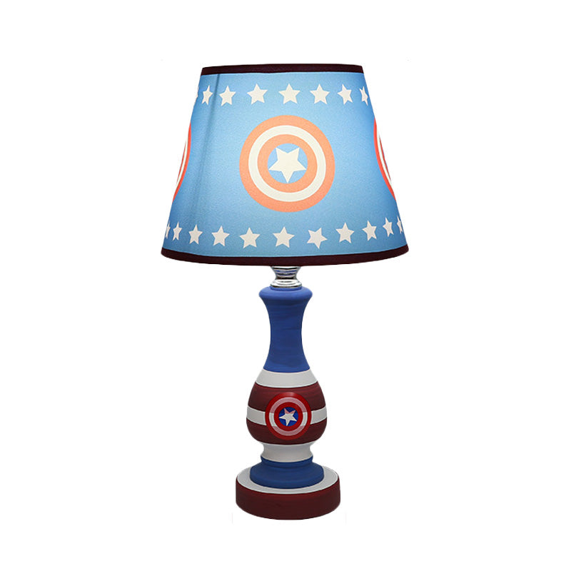 Cartoon Cone Nightstand Lamp Fabric 1-Bulb Boys Bedroom Night Light with Star/Car Pattern in Blue/Yellow Clearhalo 'Lamps' 'Table Lamps' Lighting' 886390
