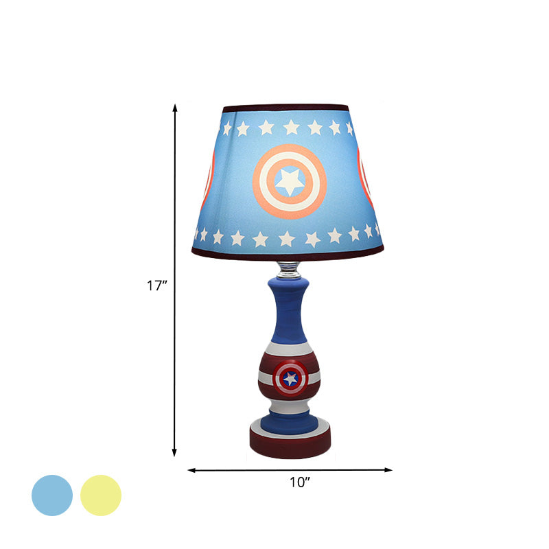 Cartoon Cone Nightstand Lamp Fabric 1-Bulb Boys Bedroom Night Light with Star/Car Pattern in Blue/Yellow Clearhalo 'Lamps' 'Table Lamps' Lighting' 886391