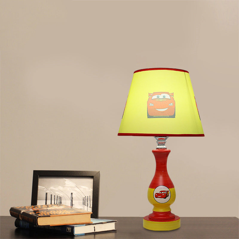 Cartoon Cone Nightstand Lamp Fabric 1-Bulb Boys Bedroom Night Light with Star/Car Pattern in Blue/Yellow Clearhalo 'Lamps' 'Table Lamps' Lighting' 886393