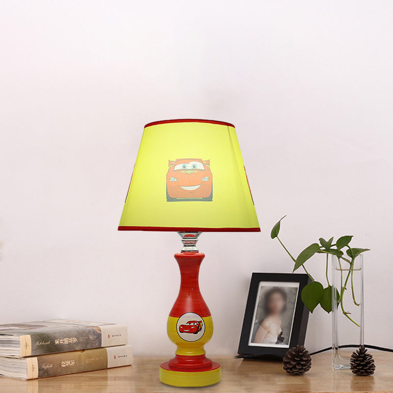 Cartoon Cone Nightstand Lamp Fabric 1-Bulb Boys Bedroom Night Light with Star/Car Pattern in Blue/Yellow Clearhalo 'Lamps' 'Table Lamps' Lighting' 886394