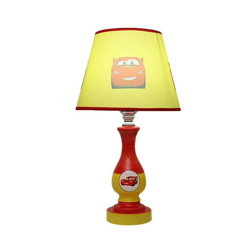 Cartoon Cone Nightstand Lamp Fabric 1-Bulb Boys Bedroom Night Light with Star/Car Pattern in Blue/Yellow Clearhalo 'Lamps' 'Table Lamps' Lighting' 886395