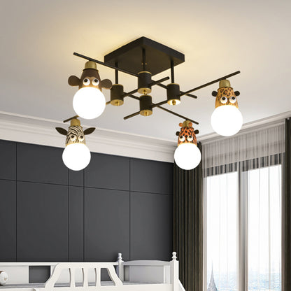 Kids Animal Metal Chandelier Lamp 4 Lights Pendant Lighting Fixture in Black for Nursery Black Clearhalo 'Ceiling Lights' 'Chandeliers' Lighting' options 886456_282173a1-84d5-47d8-852a-ad3270d90380