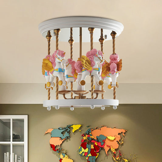 Metal Carousel Semi Flush Cartoon 4-Bulb Red/Pink/Yellow Flush Mount Lighting Fixture for Children Room Clearhalo 'Ceiling Lights' 'Close To Ceiling Lights' 'Close to ceiling' 'Semi-flushmount' Lighting' 886467