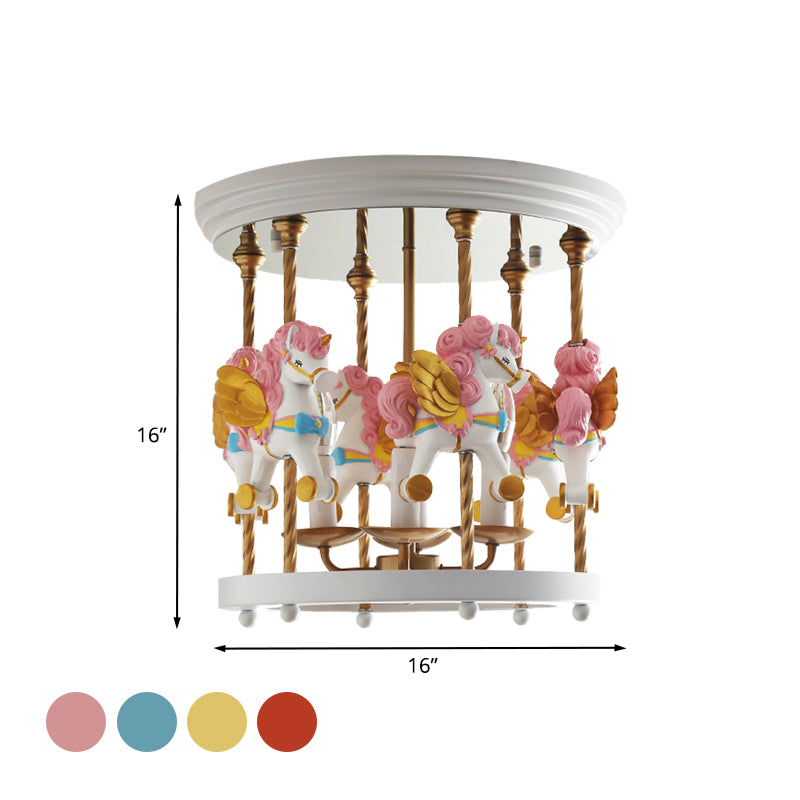 Metal Carousel Semi Flush Cartoon 4-Bulb Red/Pink/Yellow Flush Mount Lighting Fixture for Children Room Clearhalo 'Ceiling Lights' 'Close To Ceiling Lights' 'Close to ceiling' 'Semi-flushmount' Lighting' 886469